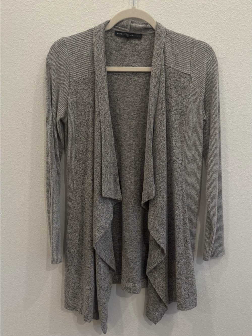 White House Black Market Heather Gray Open-Front Draped Cardigan